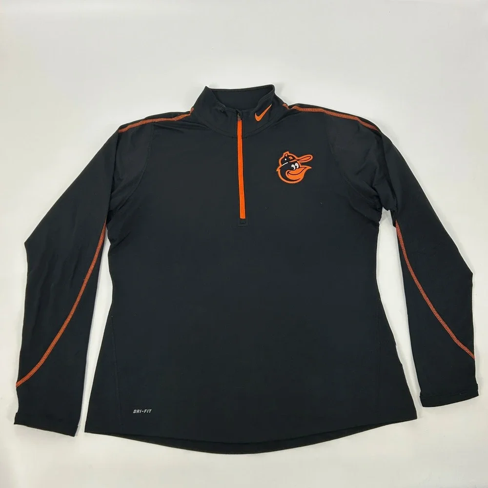 Baltimore‎ Orioles Pullover Womens XL Black Nike Dri-FIT Cooperstown 1/4 Zip MLB